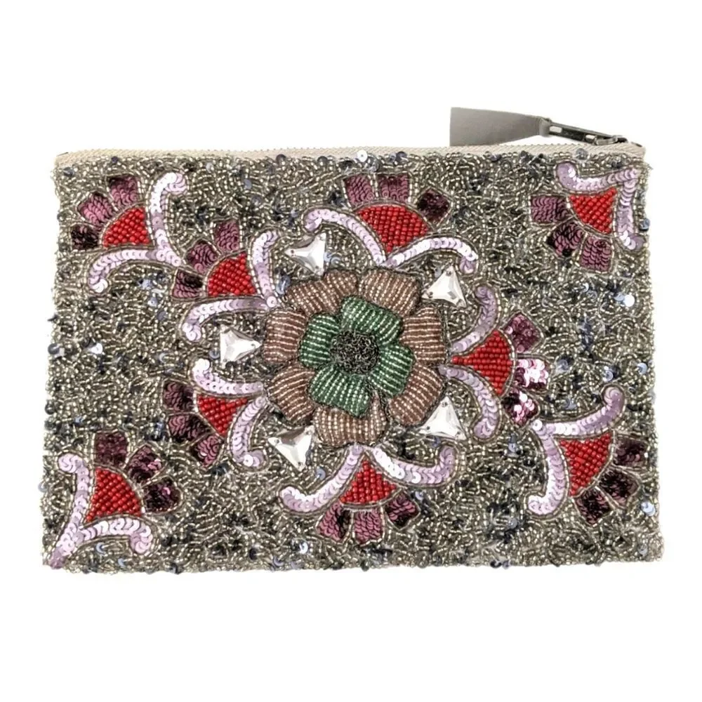 FLORAL Beaded Gemstone Clutch Pouch Bag